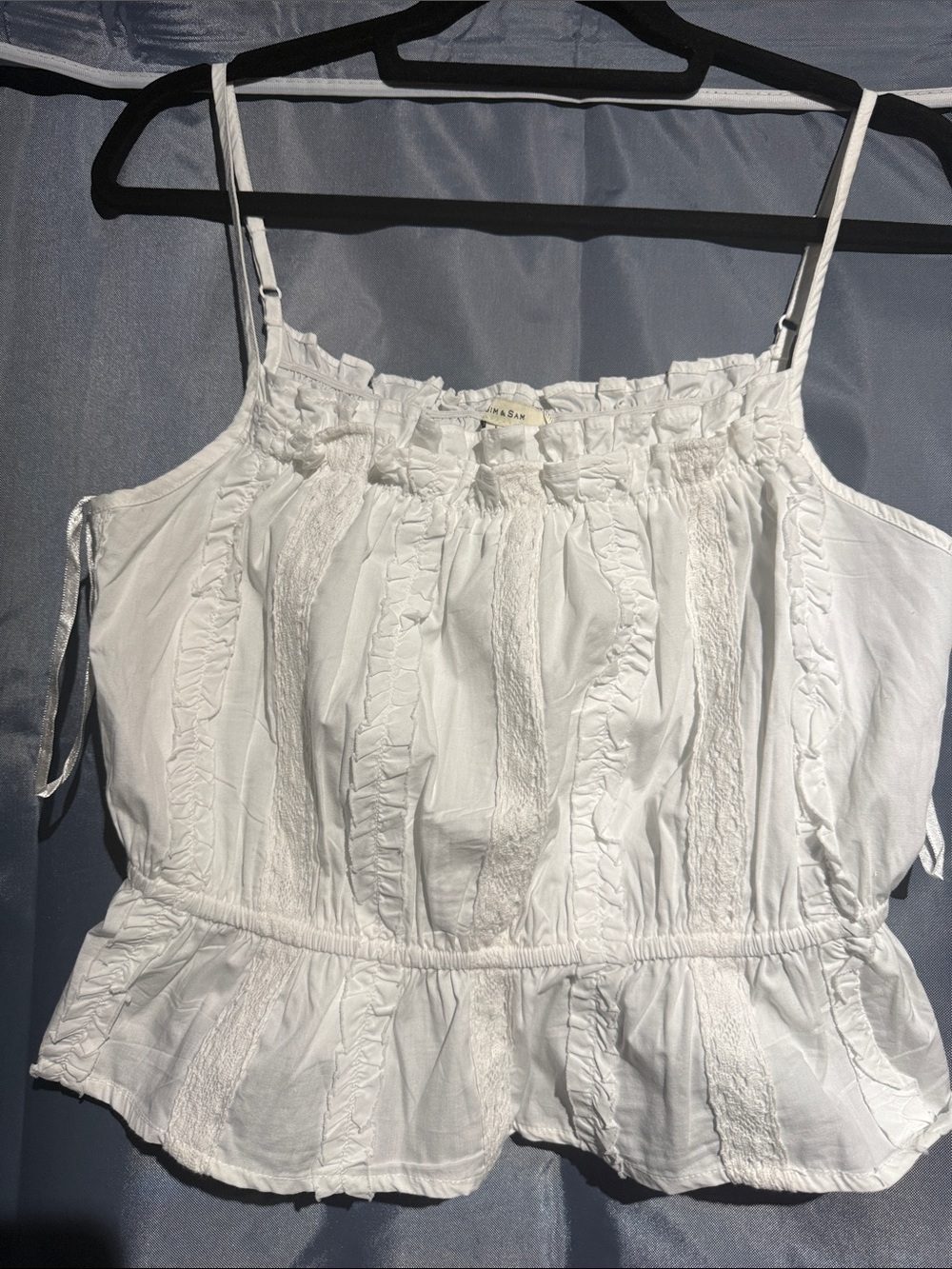 Ruffled White Peplum Camisole with Adjustable Straps
